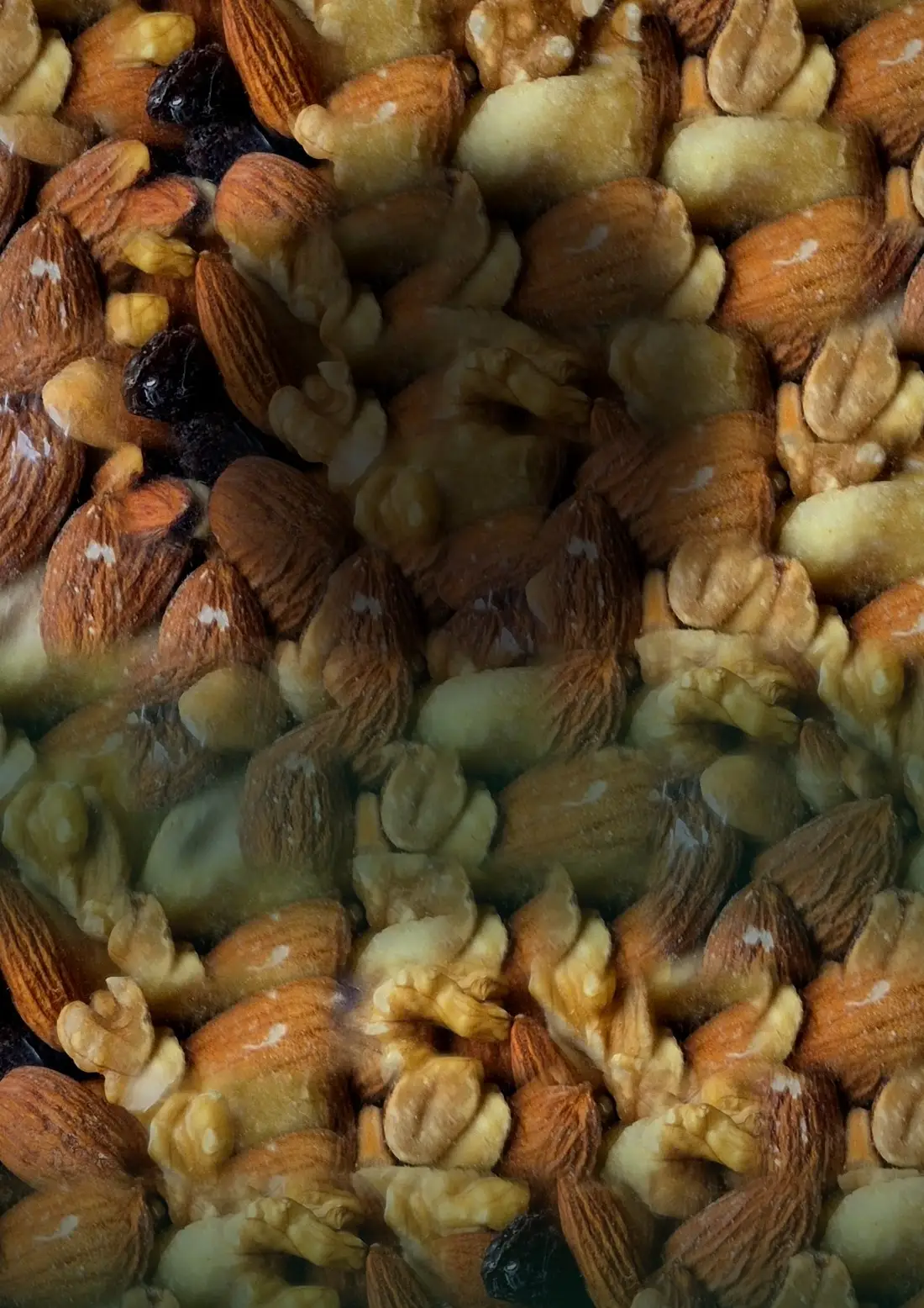 Almendras, nueces, castañas de cajú y pasas de uva mezcladas